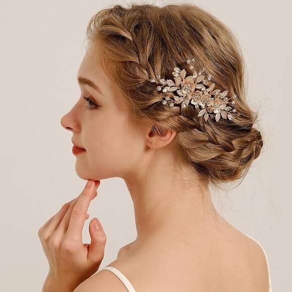 ?Women Pink Bridal Hair Accessories Head Pieces for Flower Girls Hair Wedding